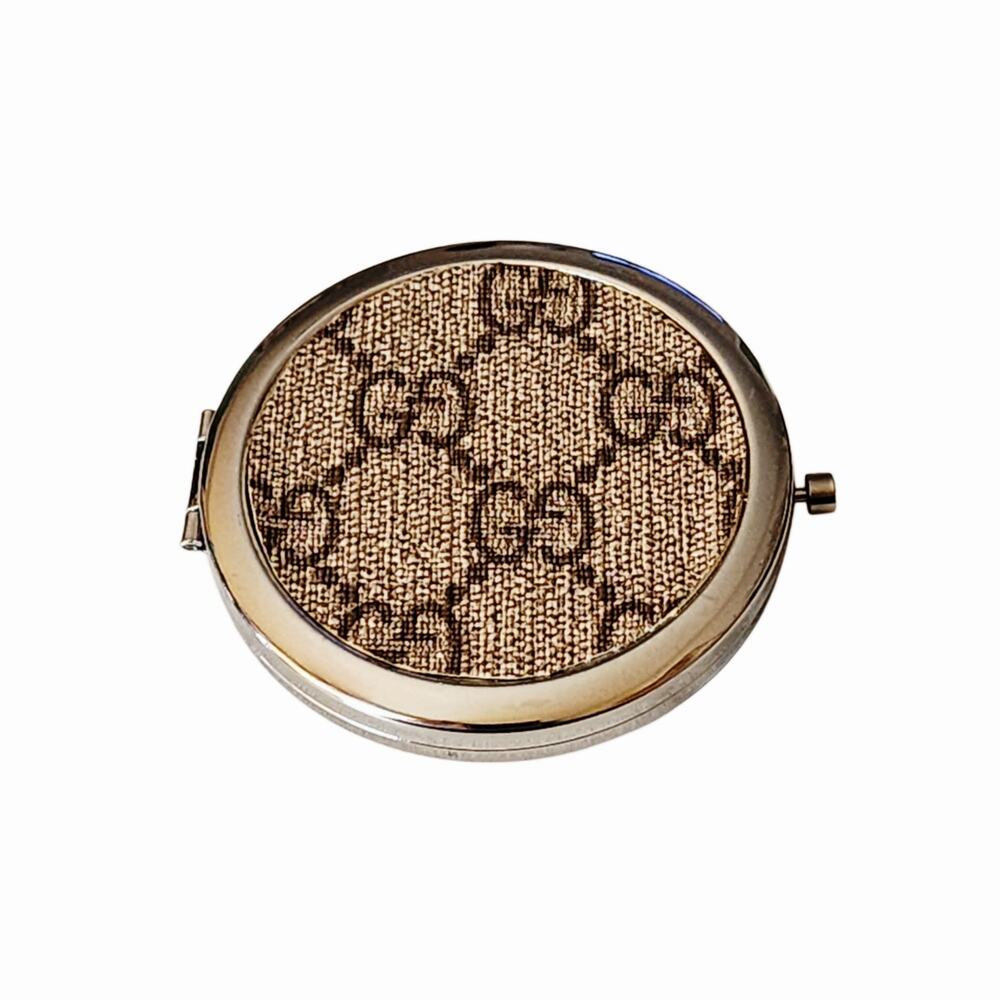 Repurposed GG Canvas Dual Mirror Compact - Silver